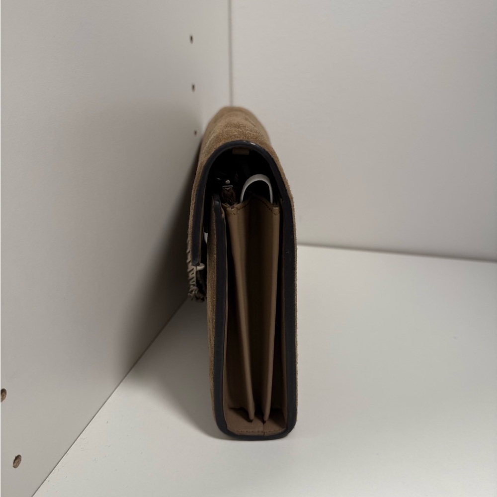 Brown Suede Clutch with Silver Accent - Picture 2 of 3